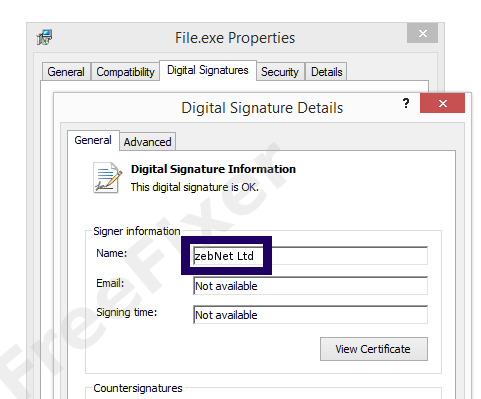 Screenshot of the zebNet Ltd certificate
